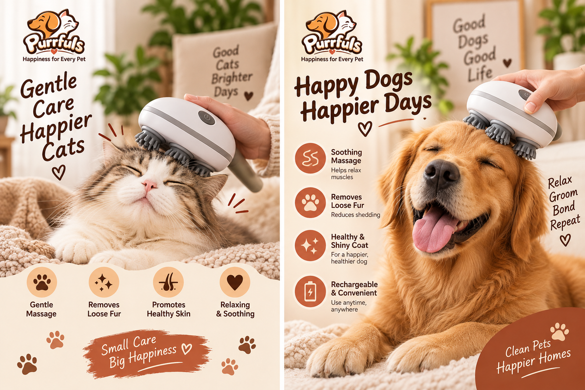 Purrfuls Pet Massager – Rechargeable Grooming & Massage Brush