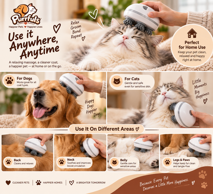 Purrfuls Pet Massager – Rechargeable Grooming & Massage Brush