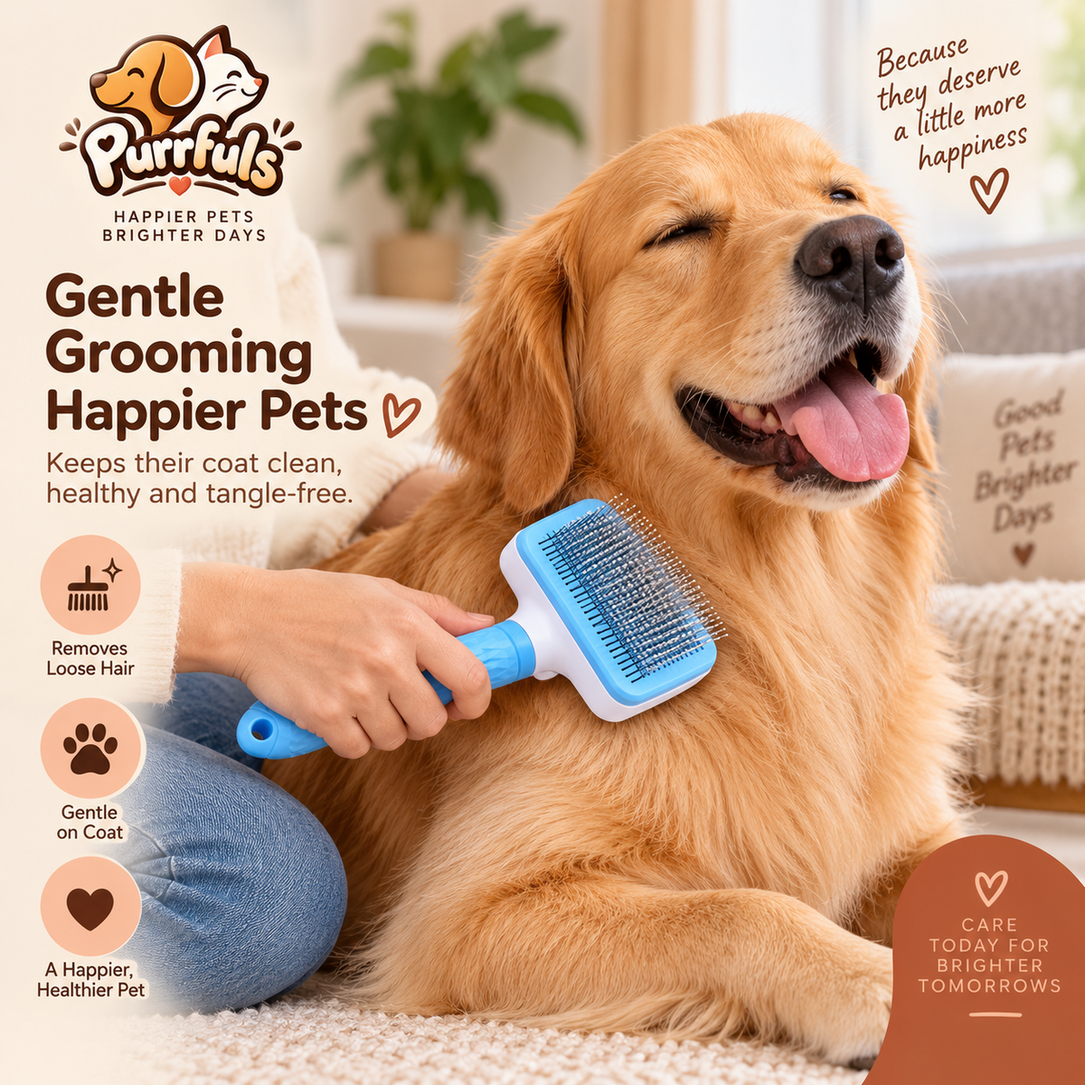 Purrfuls Pet Slicker Brush for Dogs & Cats