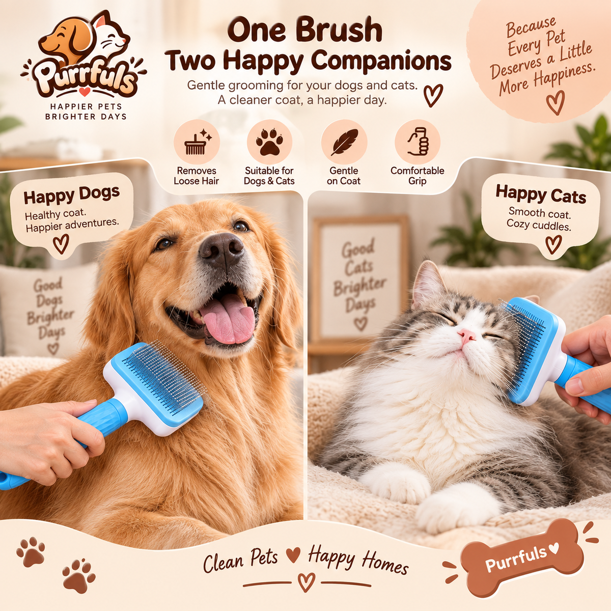 Purrfuls Pet Slicker Brush for Dogs & Cats
