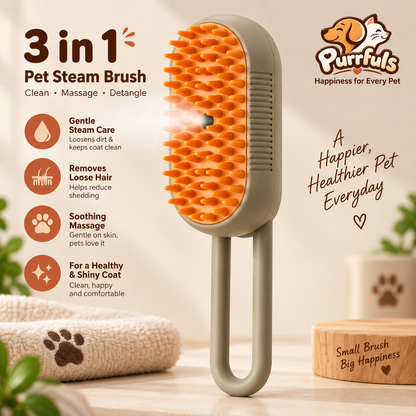 Purrfuls 3-in-1 Pet Steam Brush for Dogs & Cats