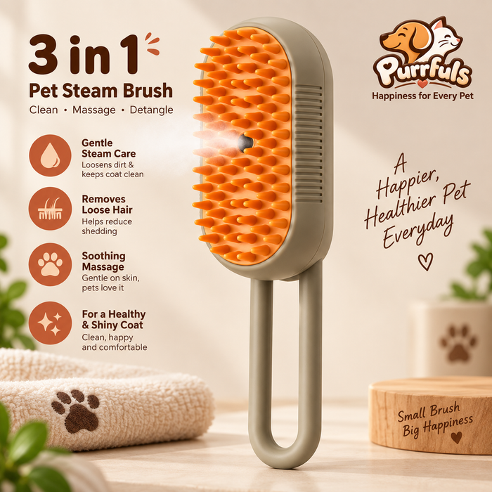 Purrfuls 3-in-1 Pet Steam Brush for Dogs & Cats