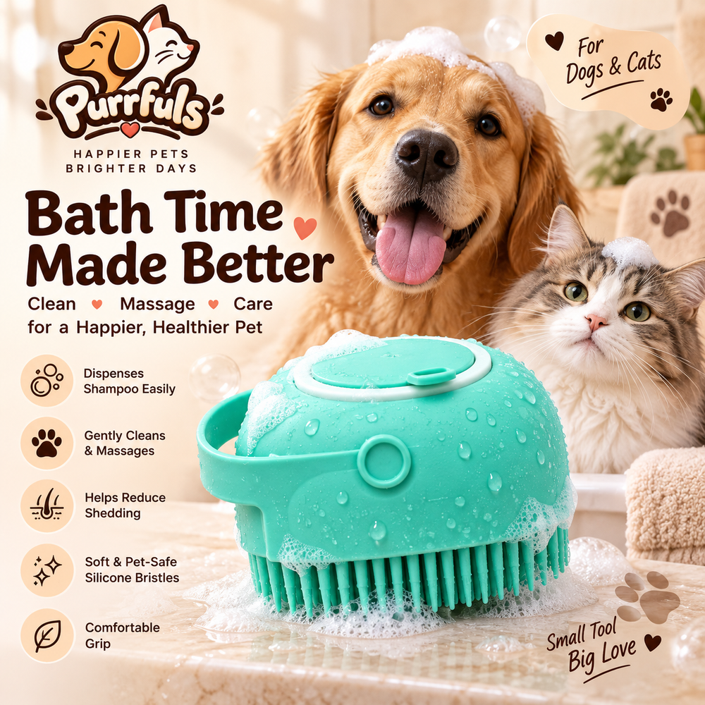 Purrfuls Pet Bath Brush with Shampoo Dispenser