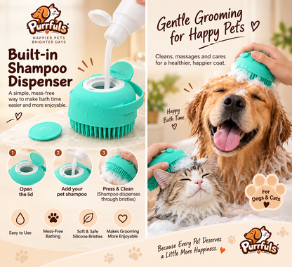 Purrfuls Pet Bath Brush with Shampoo Dispenser