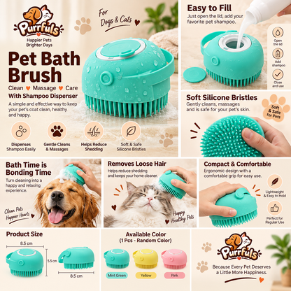 Purrfuls Pet Bath Brush with Shampoo Dispenser